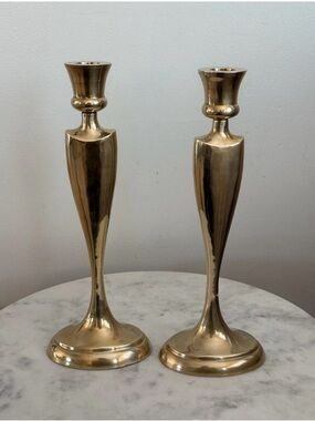 Bombay Polished Gold Brass Candlestick Pair